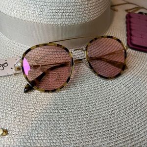 Sonix Round Havana Sunglasses w/ Pink Lenses, “Charlie”, Velvet Pouch, NIB!!